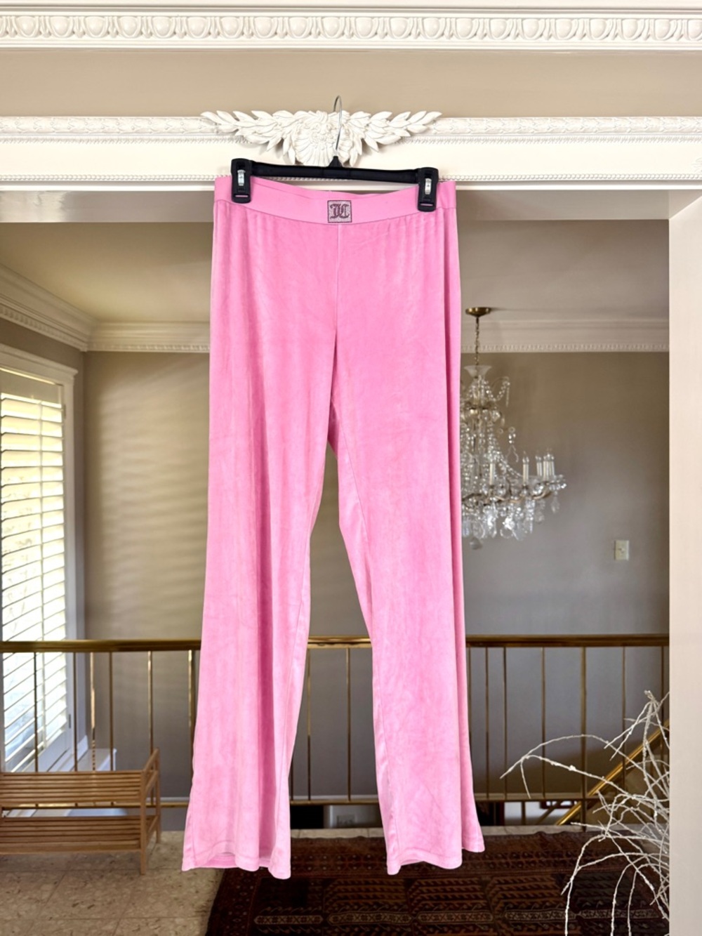 Juicy Couture Pink Velour Logo-Embellished Waistband Pants